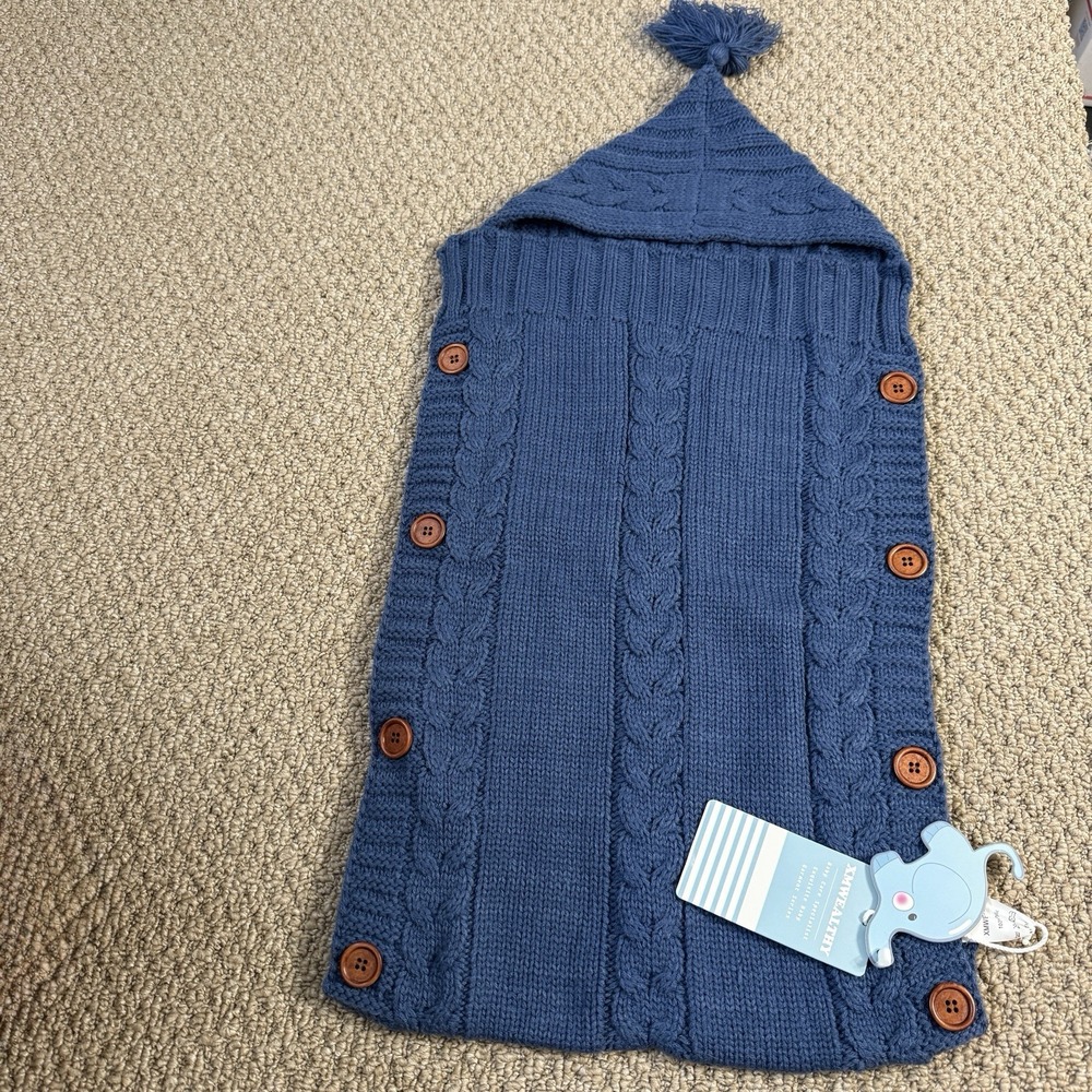 Xmwealthy Unisex Infant Baby Swaddle Sweater Blanket Hood Navy Blue Wood Buttons